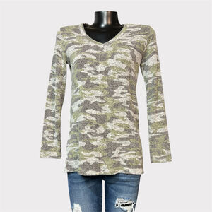 Bobeau NEW Lightweight XS Tunic Sweater Long Sleeved V-Neck Soft Camo Green Army